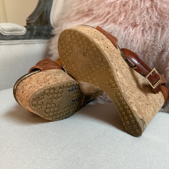 Jimmy Choo Portia Wedge Cork Leather Platform Sandal 37 6.5 7 - Picture 7 of 9